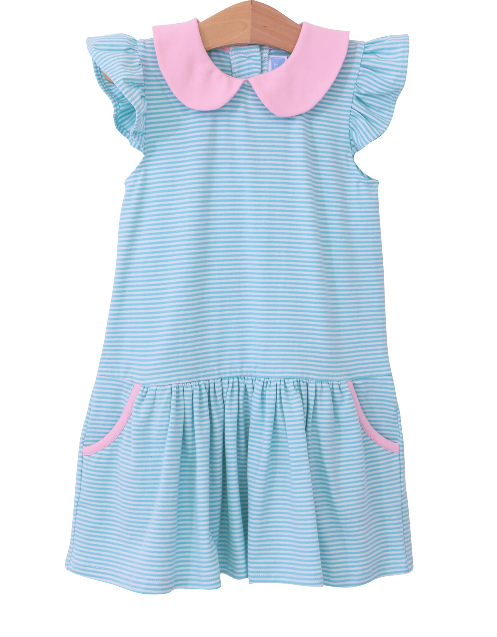 Trotter Street Kids TSS24 Genevieve Dress Mint Stripe/Pink