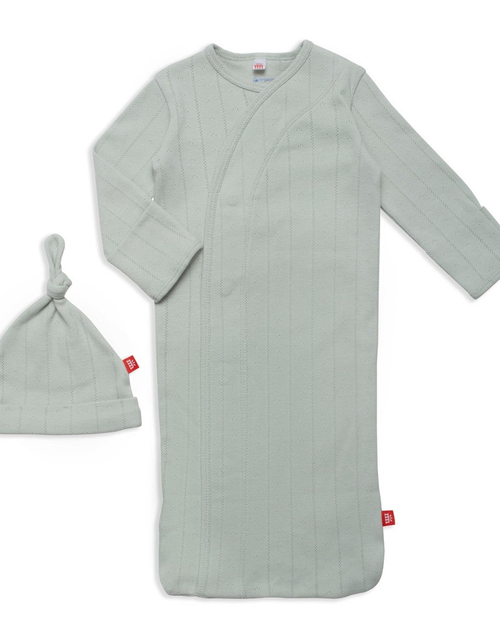 Magnetic Me MM Organic Cotton Pointelle Gown/Hat Set Seagrass