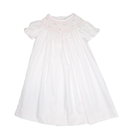 Delaney White/Pink Dot Rosebud Smocked Daygown Newborn