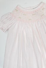 Delaney L22 White/Pink Dot Rosebud Smocked Daygown Newborn