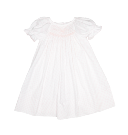 Delaney White/Pink Dot Smocked Bow Gown Newborn