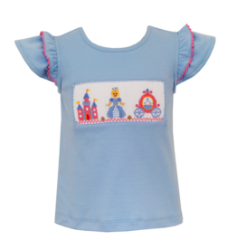 Anavini Blue Princess Smocked Shirt - 2T