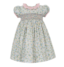 Anavini Blue Pink Liberty Print Smocked Collar Dress