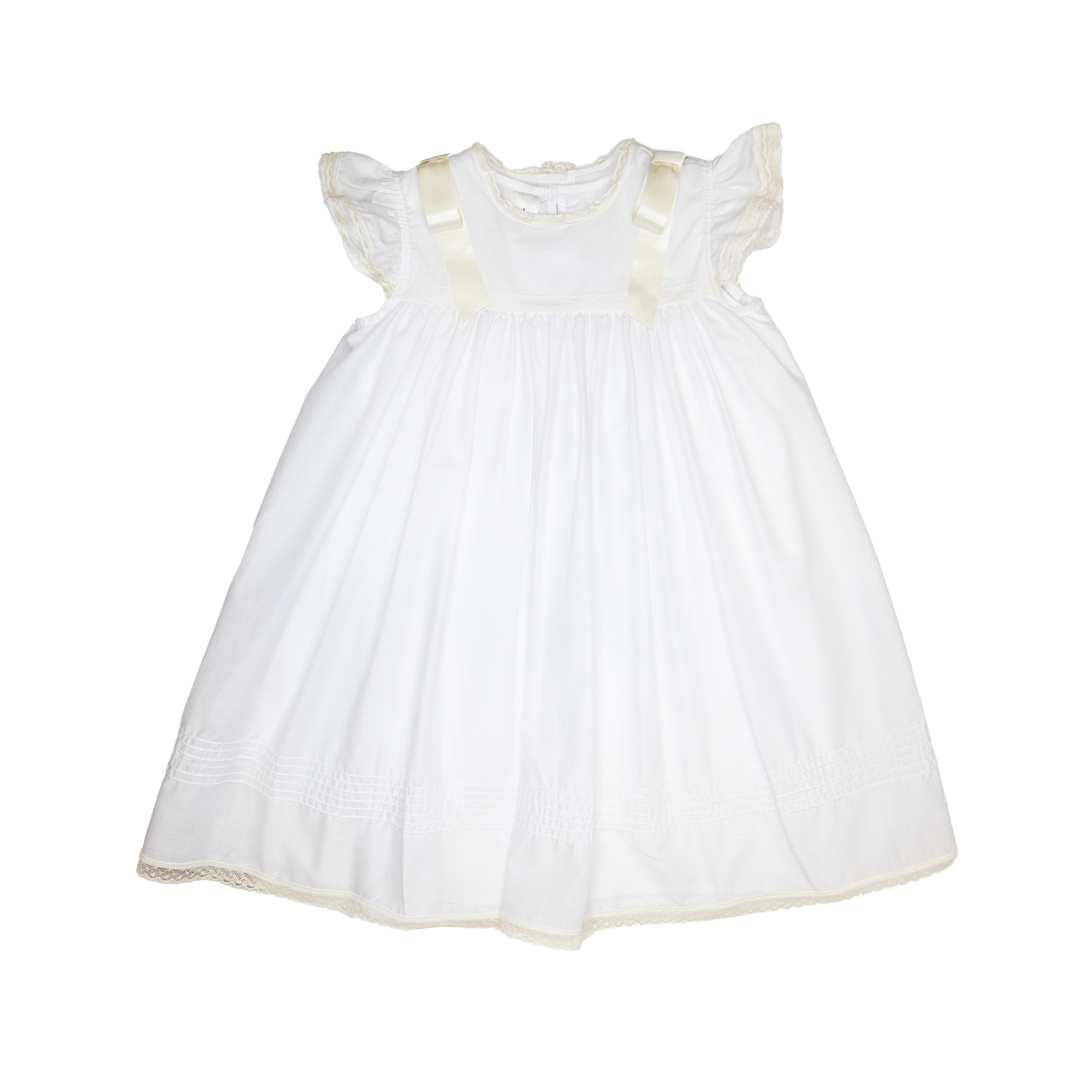 LuLu BeBe Girls White Christmas Dress - Green Embroidery & Side Bows main image 0