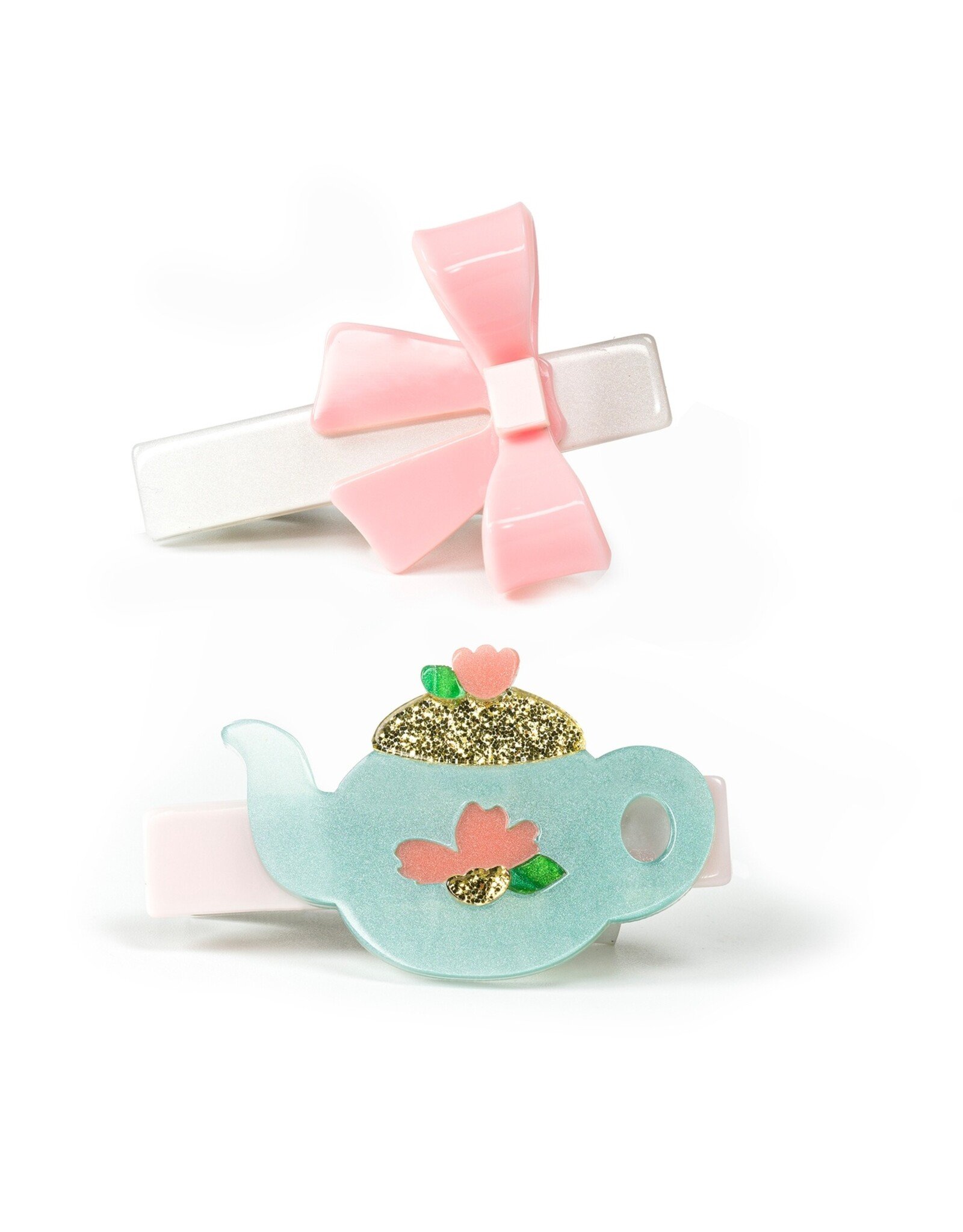 Lilies & Roses LR Alligator Clips Tea Pot/Pink Bow AC281C-9C
