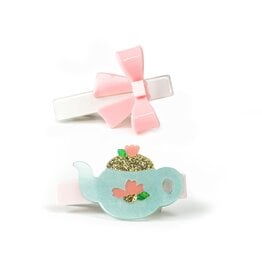 Lilies & Roses Alligator Clips Tea Pot/Pink Bow