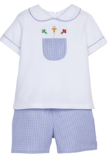 Little English LES24 Embroidered Peter Pan Short Set Airplanes