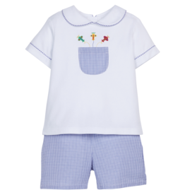 Little English Embroidered Peter Pan Short Set Airplanes