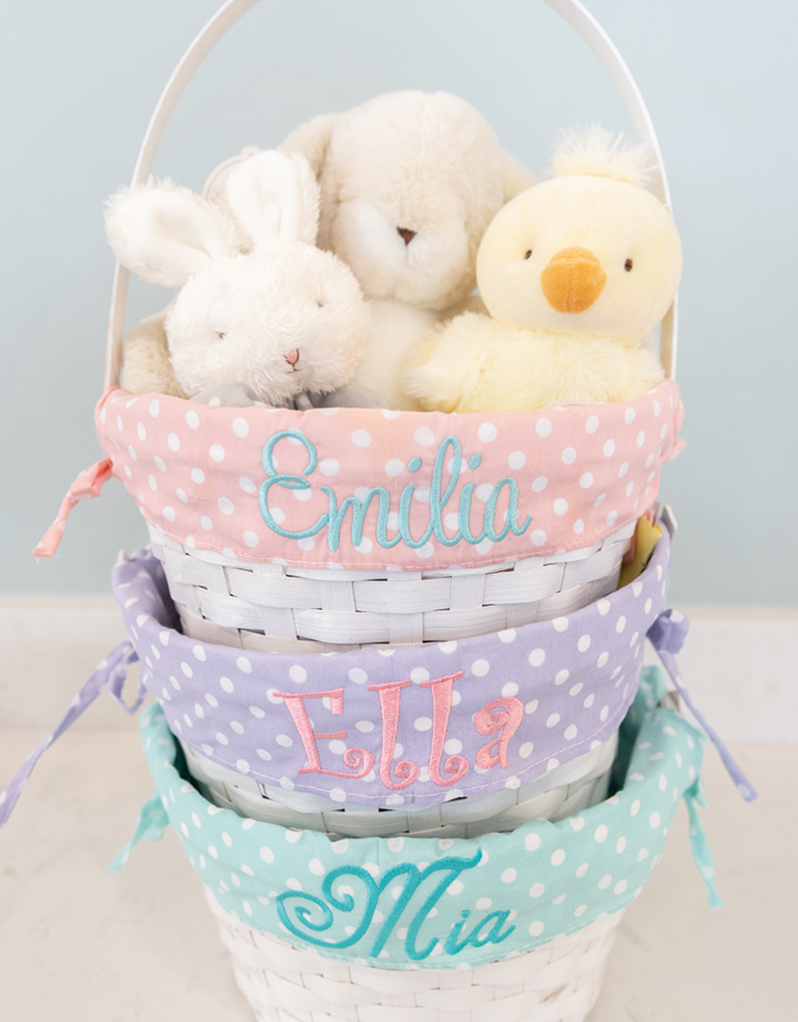 Burton & Burton Lined Easter Basket w/ Embroidery Pink Dot
