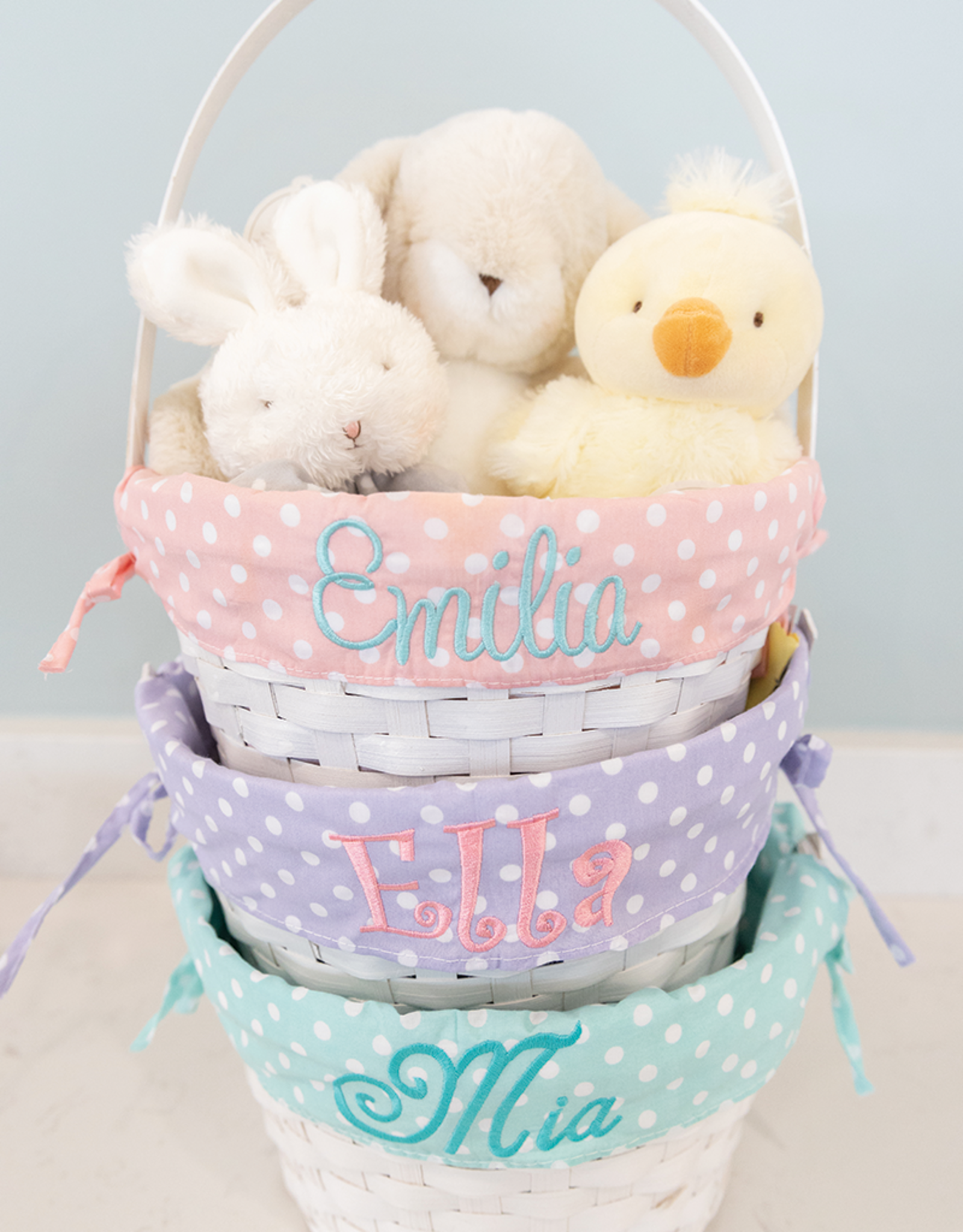 Burton & Burton Lined Easter Basket w/ Embroidery Aqua Dot