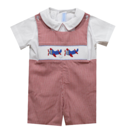 Vive la Fete (24M) Red Airplane Smocked Jon Jon  w/Shirt