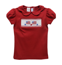 Vive la Fete Girl Red Flag Smocked Shirt