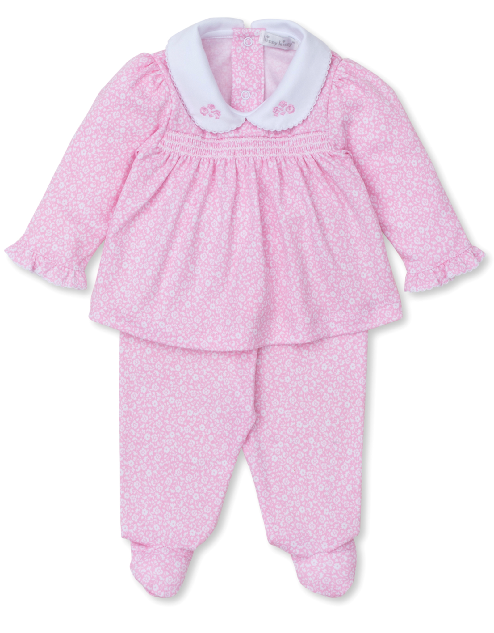 Kissy Kissy Fall Flower Patch Smocked Pant Set Pink