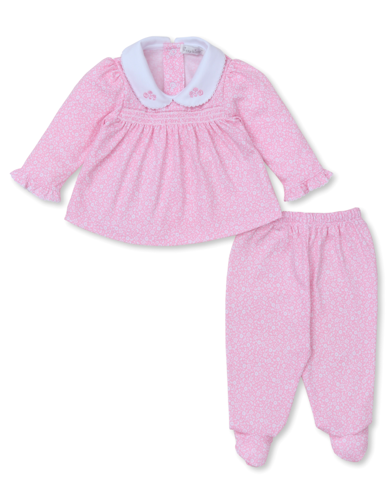 Kissy Kissy Fall Flower Patch Smocked Pant Set Pink