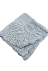 A Soft Idea ASI Cotton Blanket w/ Knitted Scallop Border Blue