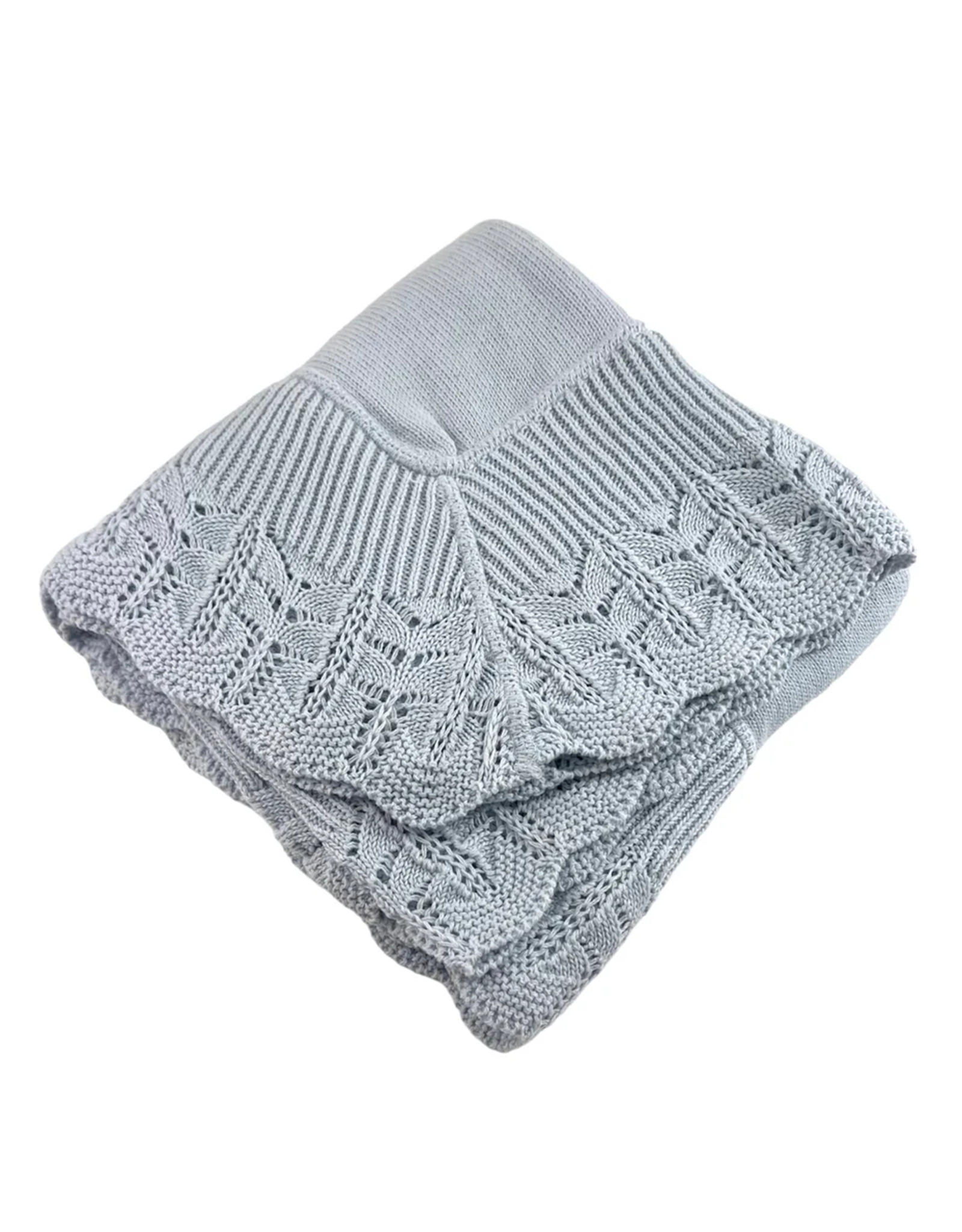 A Soft Idea ASI Cotton Blanket w/ Knitted Scallop Border Blue