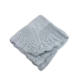 A Soft Idea Cotton Blanket with Knitted Scallop Border Blue