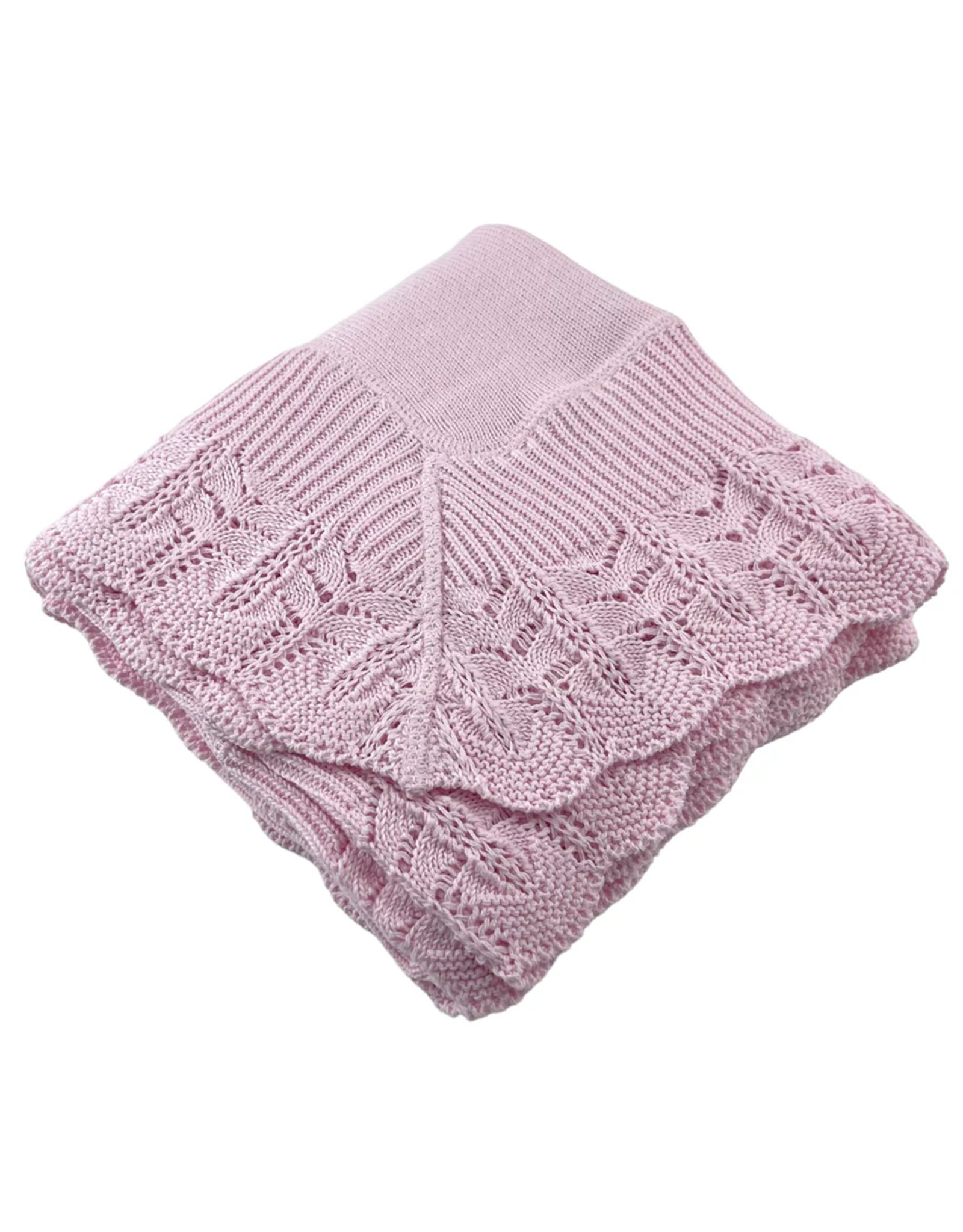 A Soft Idea ASI Cotton Blanket w/ Knitted Scallop Border Pink