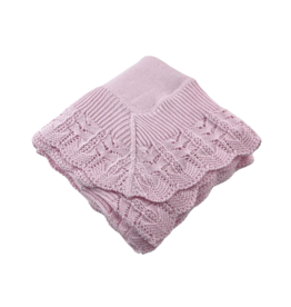 A Soft Idea Cotton Blanket with Knitted Scallop Border Pink