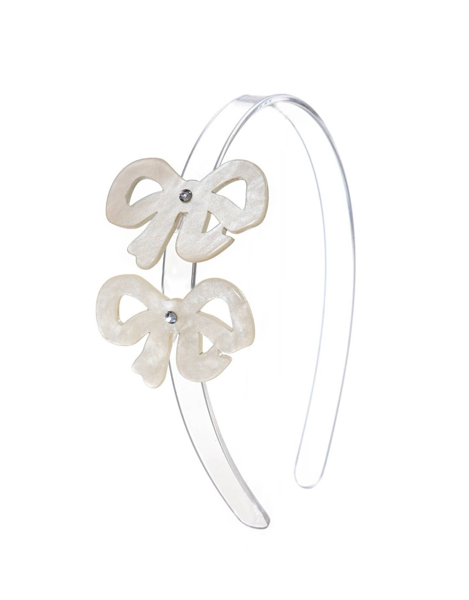 Lilies & Roses LR Headband Fancy Double Bow Pearl White H035AM-1E