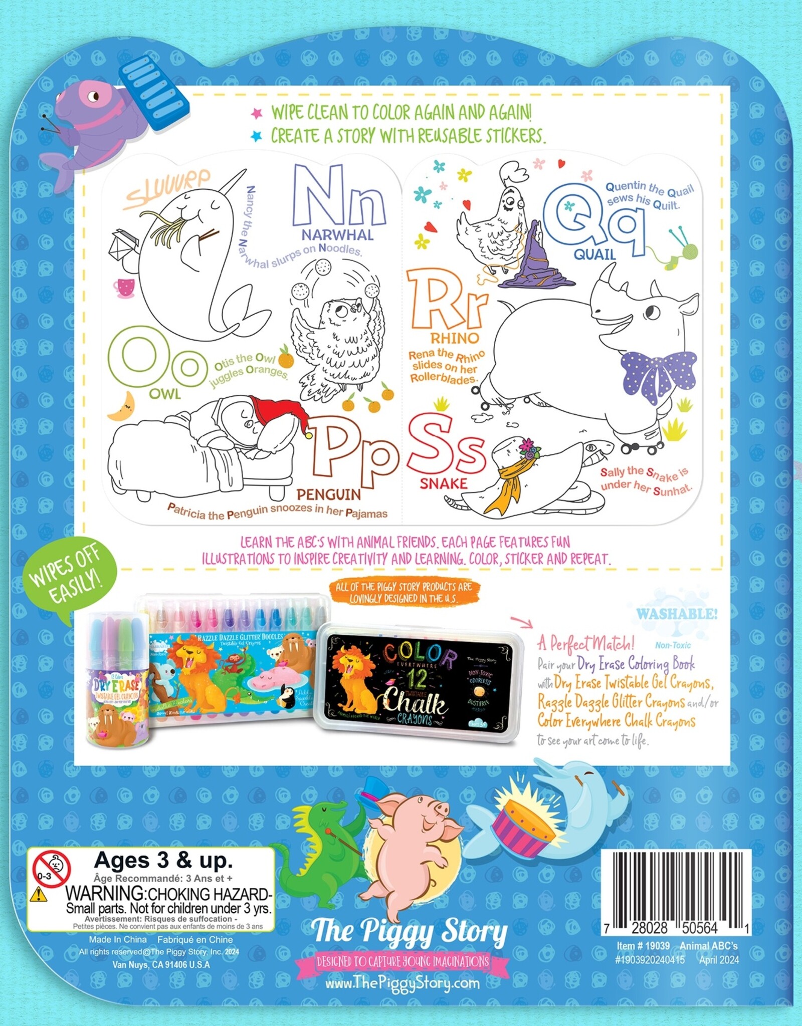 The Piggy Story Dry Erase Coloring Book w/Stickers Animal ABC