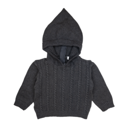Hooded Zip Back Sweater Gray