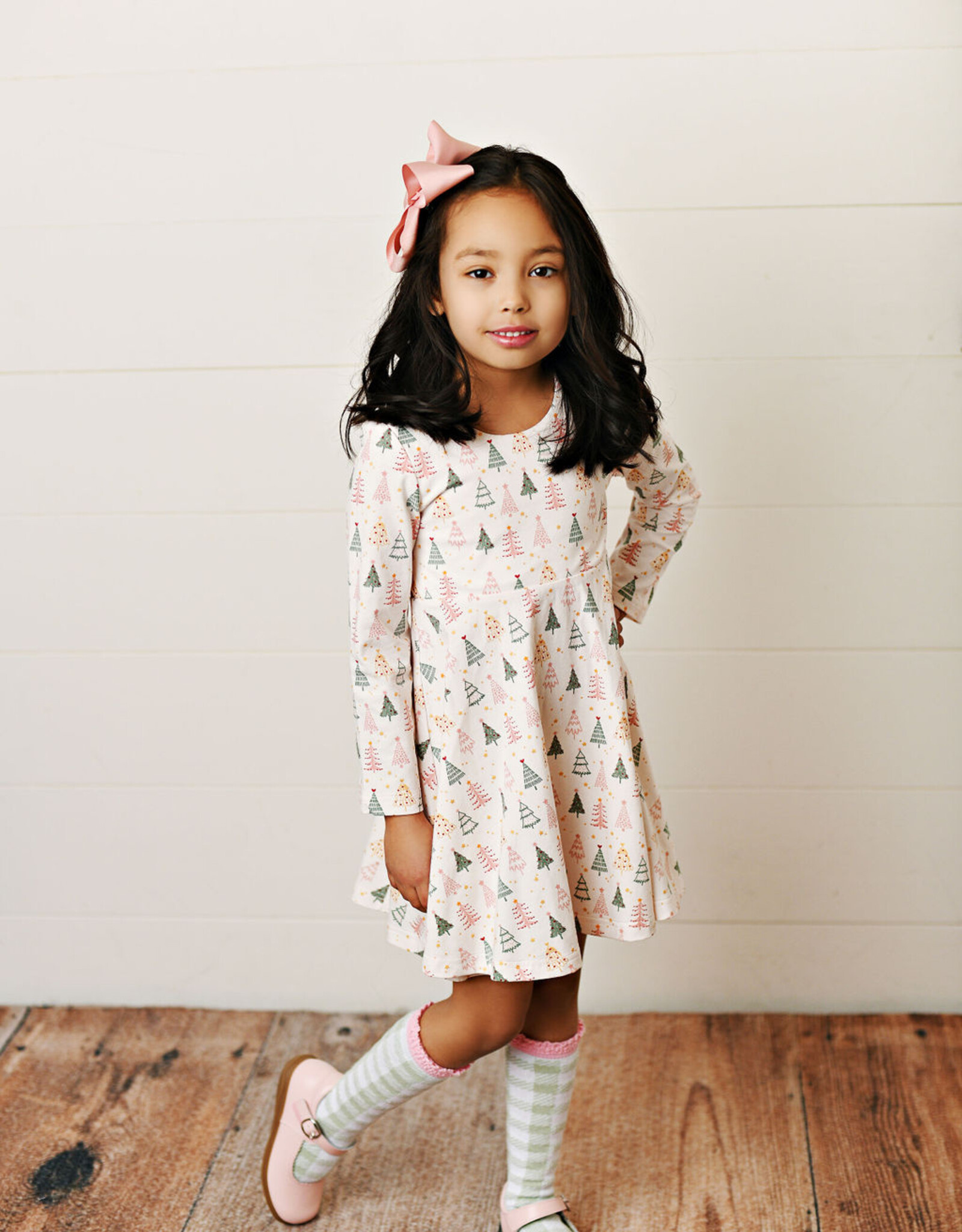 Swoon Baby 2477 Pink Christmas Trees Flair Dress