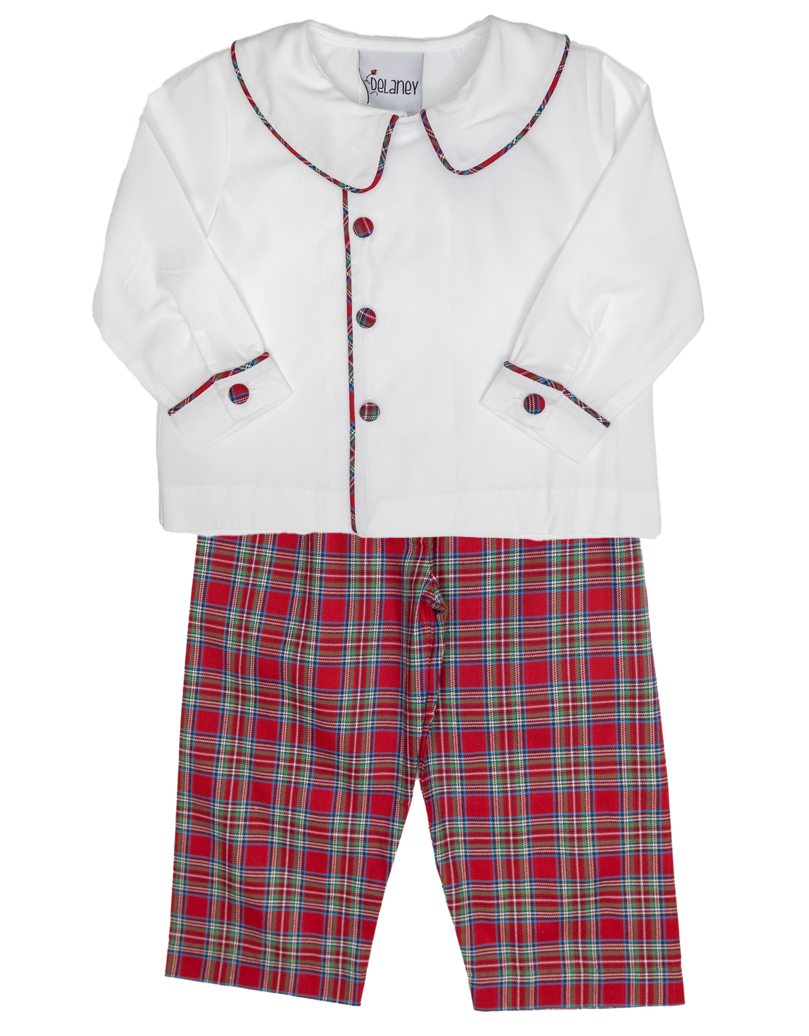 Delaney 26 Boy 2pc Red Plaid Pant Set