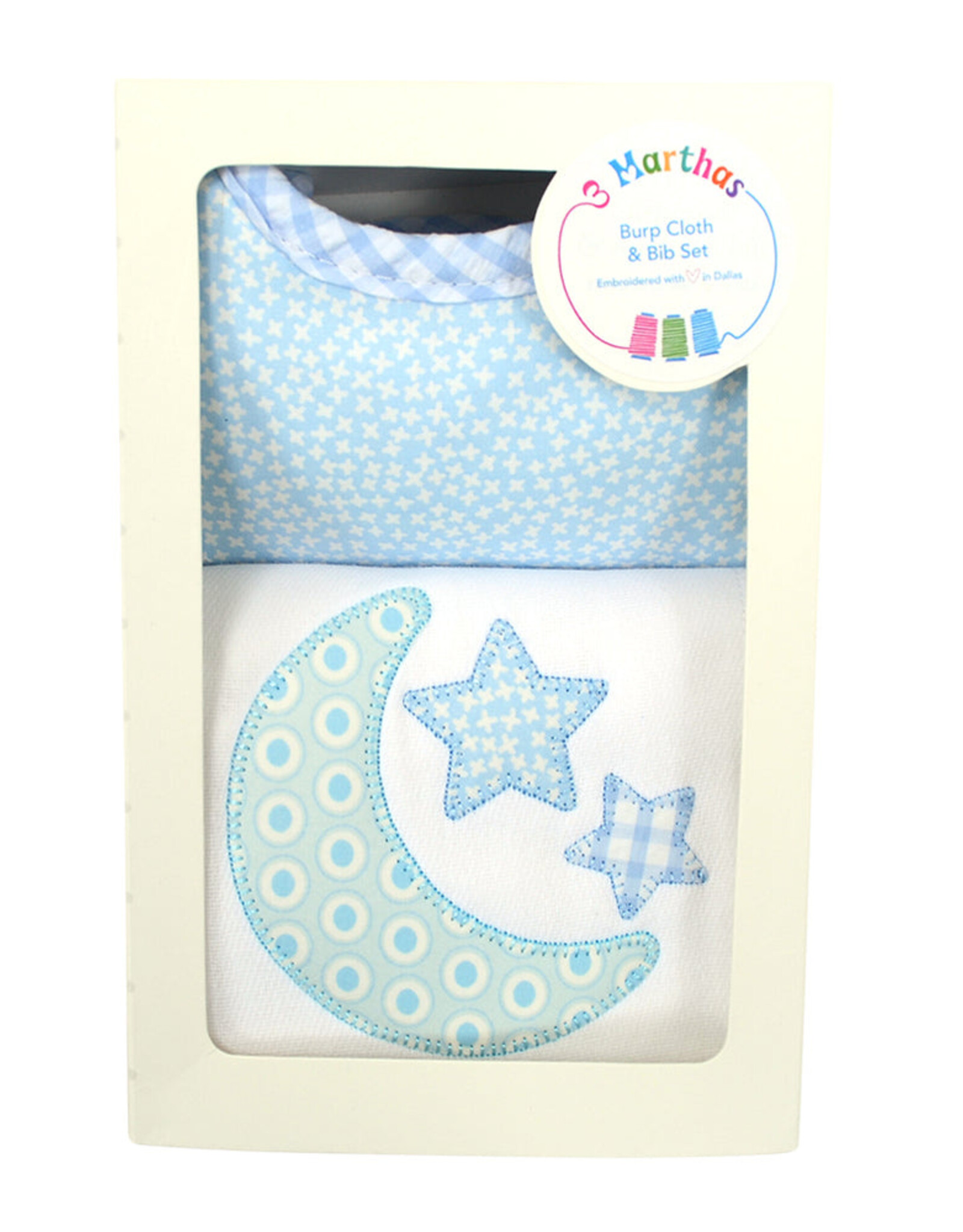 3 Marthas 3M boxed burp/bib set lullaby blue