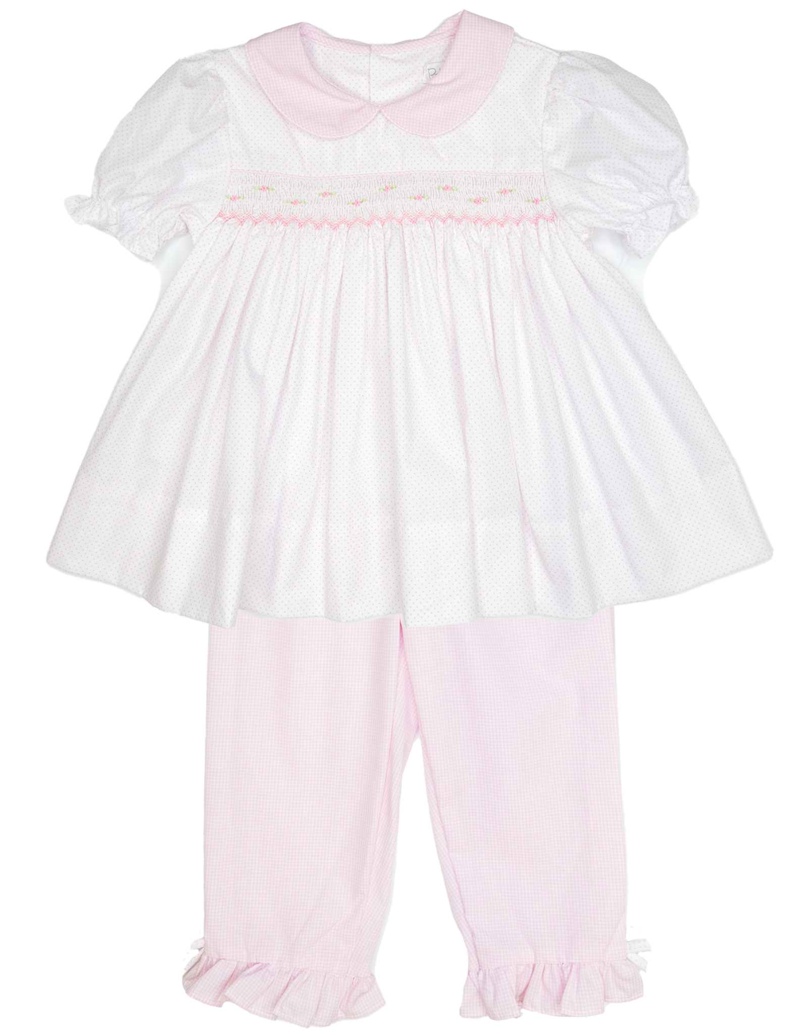 Petit Ami 3-4367 Pink Dot Smocked Pant Set