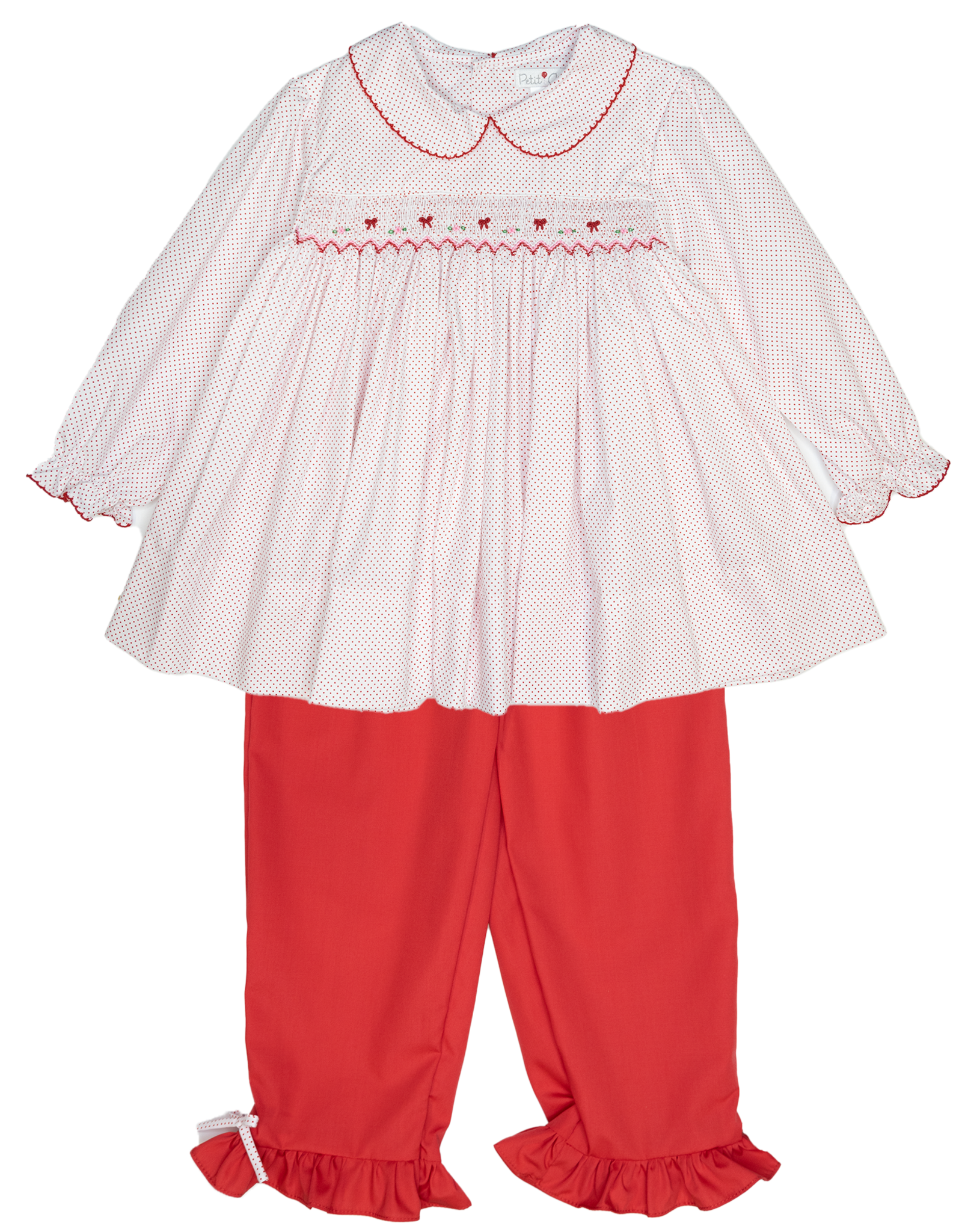 Petit Ami 4372 Red Smocked bow Pant Set