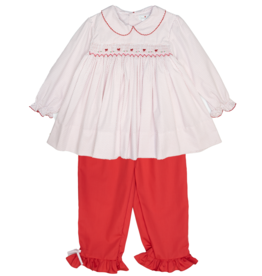 Petit Ami Red Smocked bow Pant Set
