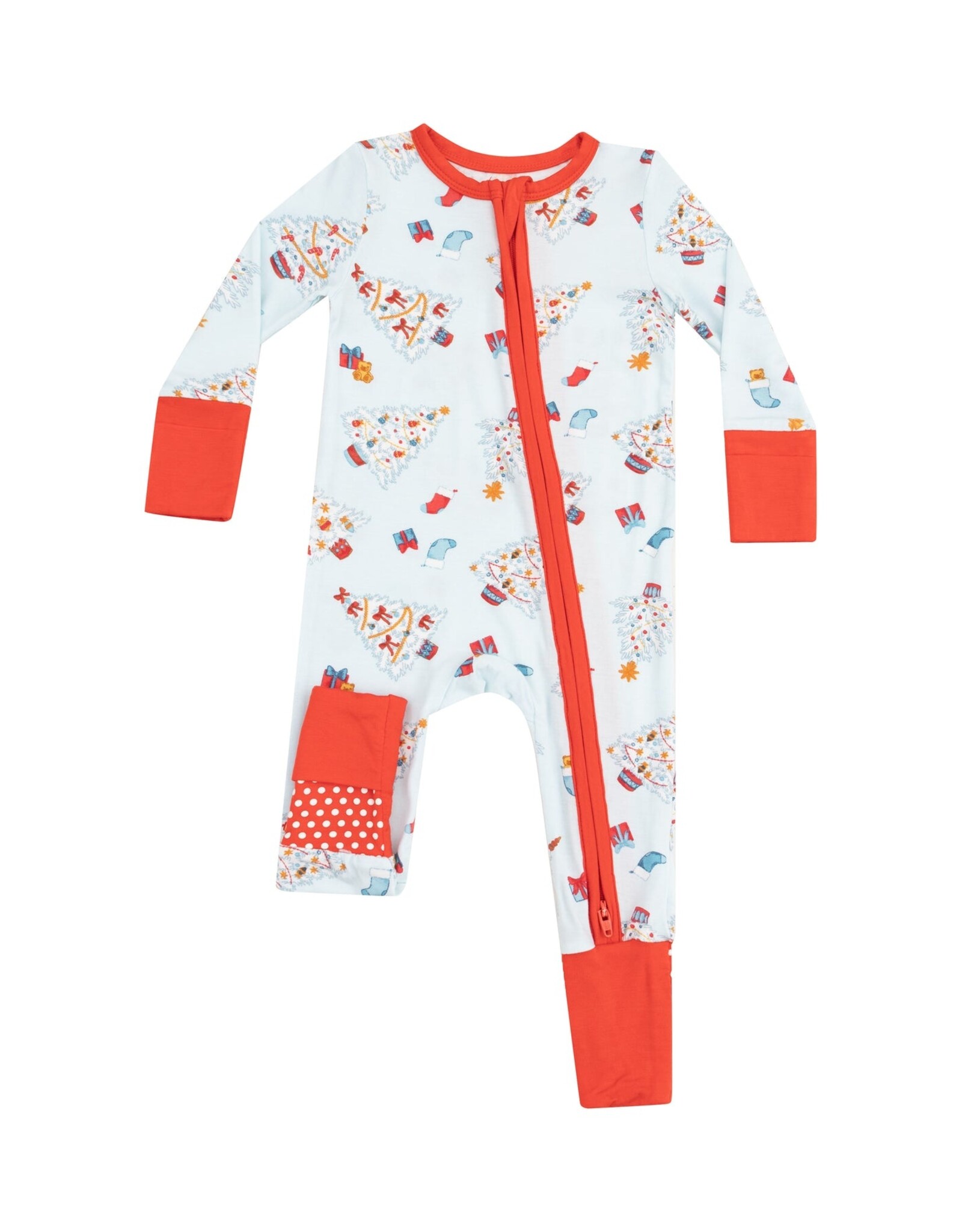 Angel Dear ADF24 2 Way Zipper Romper Vintage Christmas Trees Blue