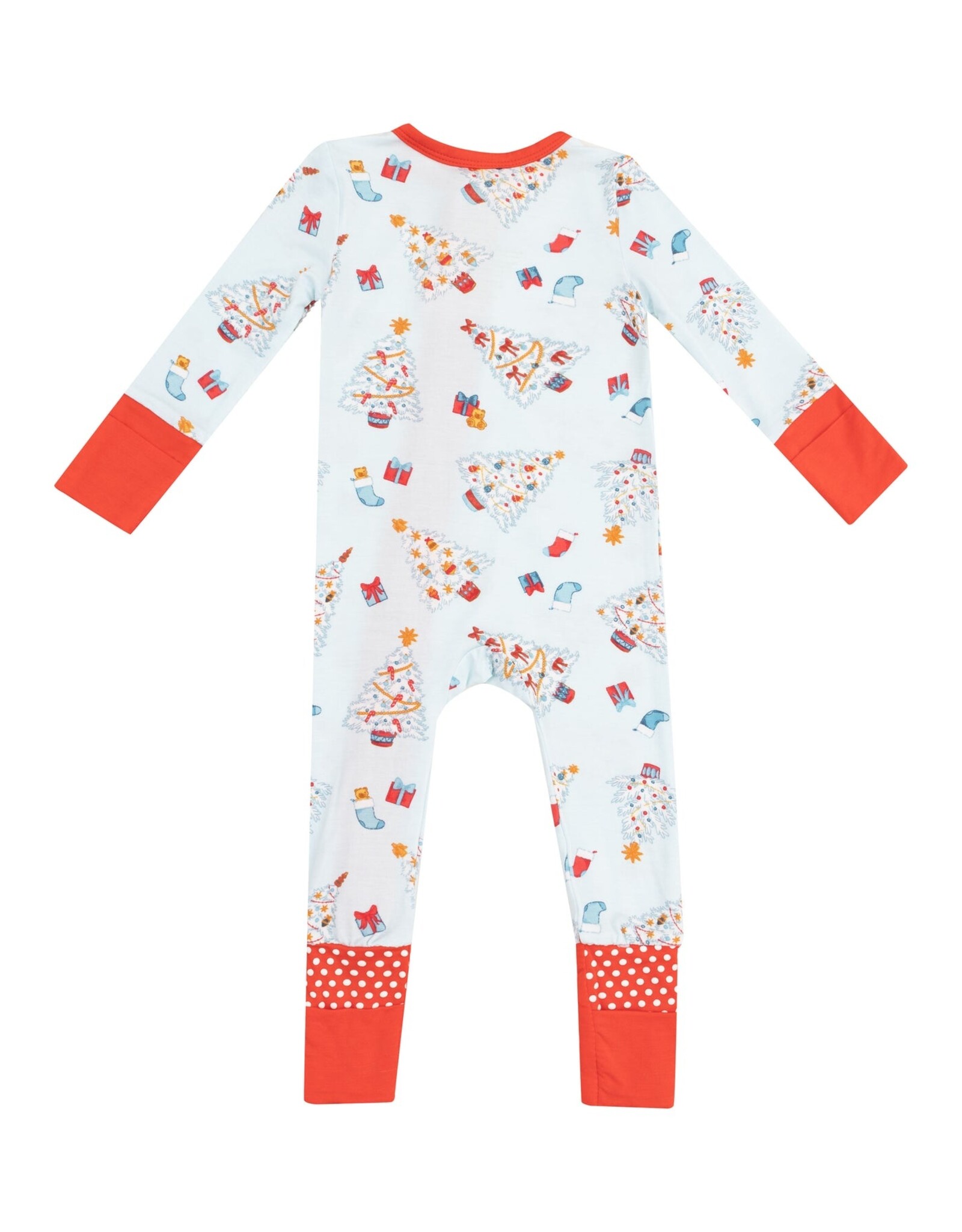 Angel Dear ADF24 2 Way Zipper Romper Vintage Christmas Trees Blue