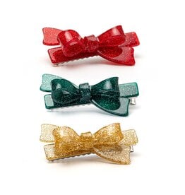 Lilies & Roses Alligator Clips Green/Gold/Red Bows
