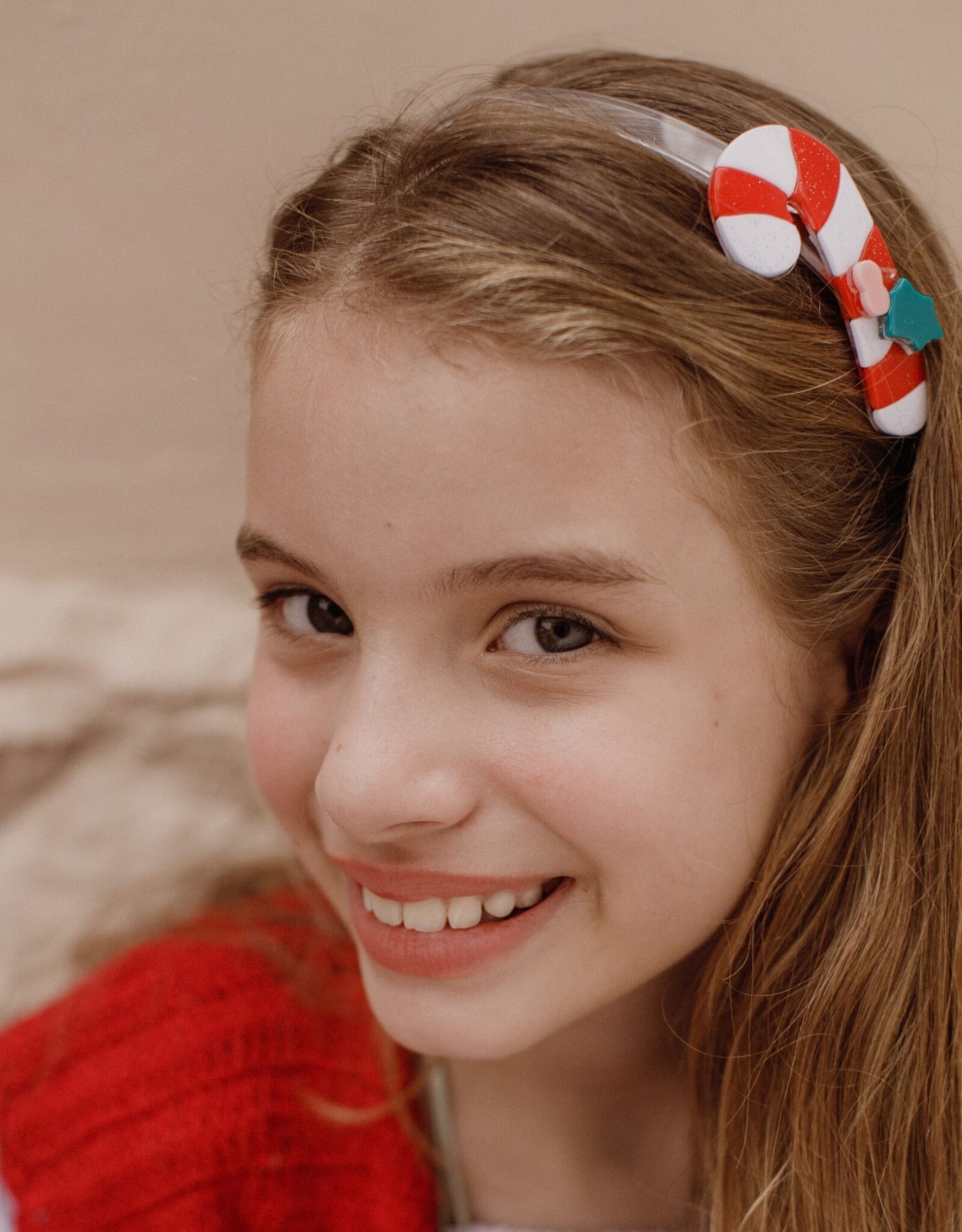 Lilies & Roses LR Headband Candy Cane Red Stripes H246A-7B