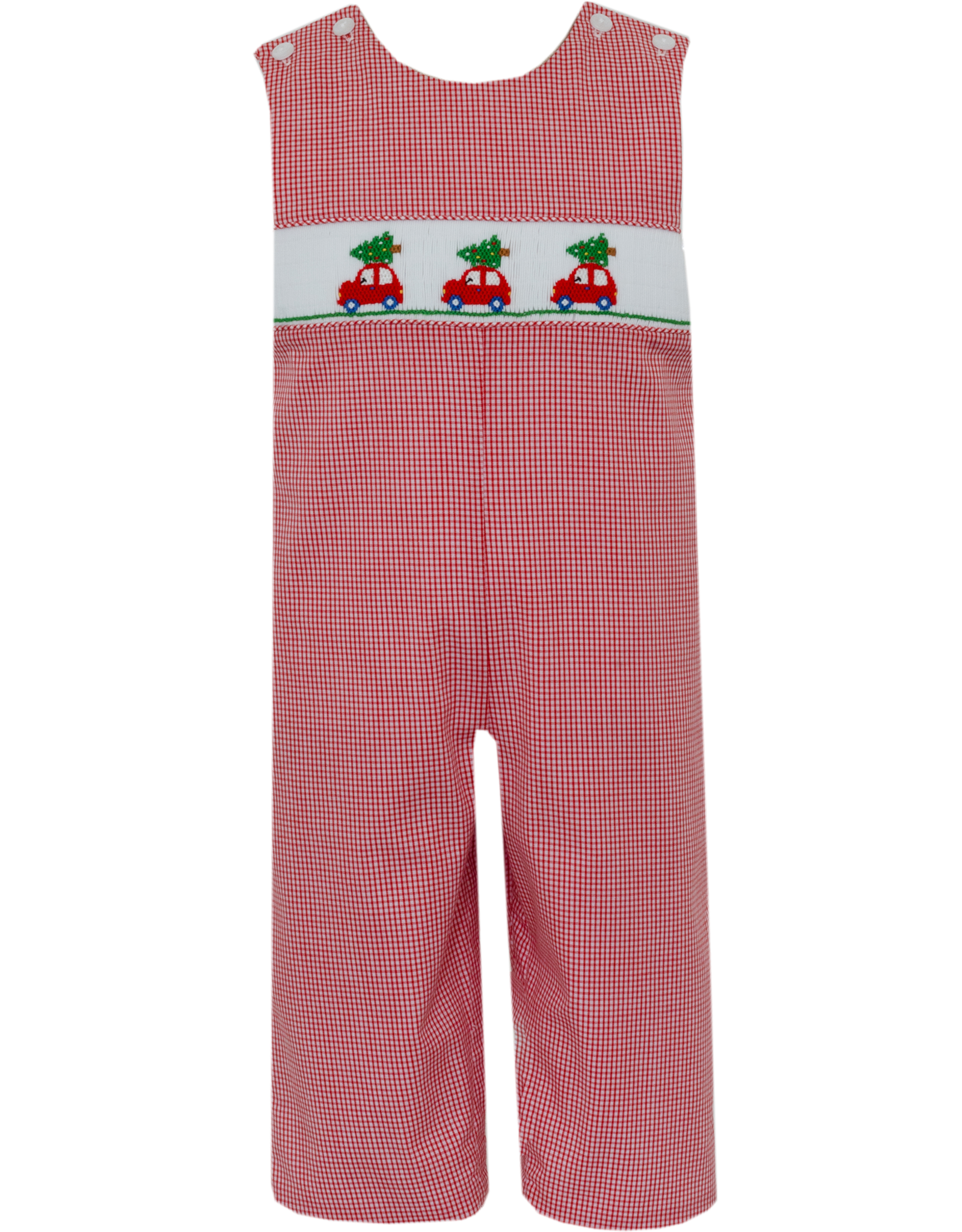 Petit Bebe 143K Red Check Tree/Car Smocked Jon Jon
