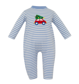 Claire and Charlie Car/Tree Blue Stripe Romper