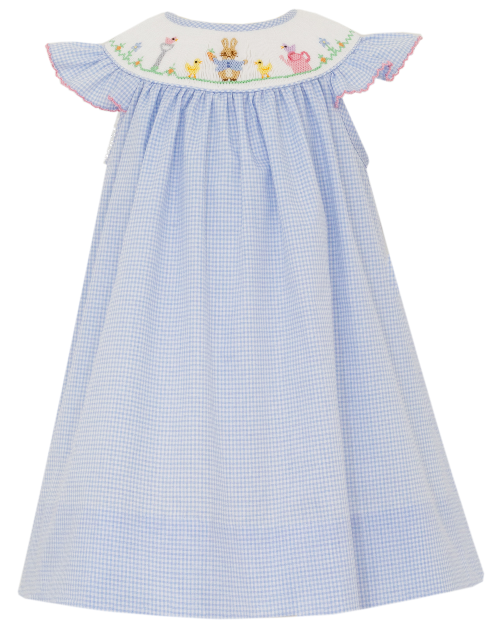 Petit Bebe 120R Peter Rabbit Blue Gingham Smocked Angel Wing Dress