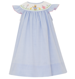 Petit Bebe Peter Rabbit Blue Gingham Smocked Angel Wing Dress