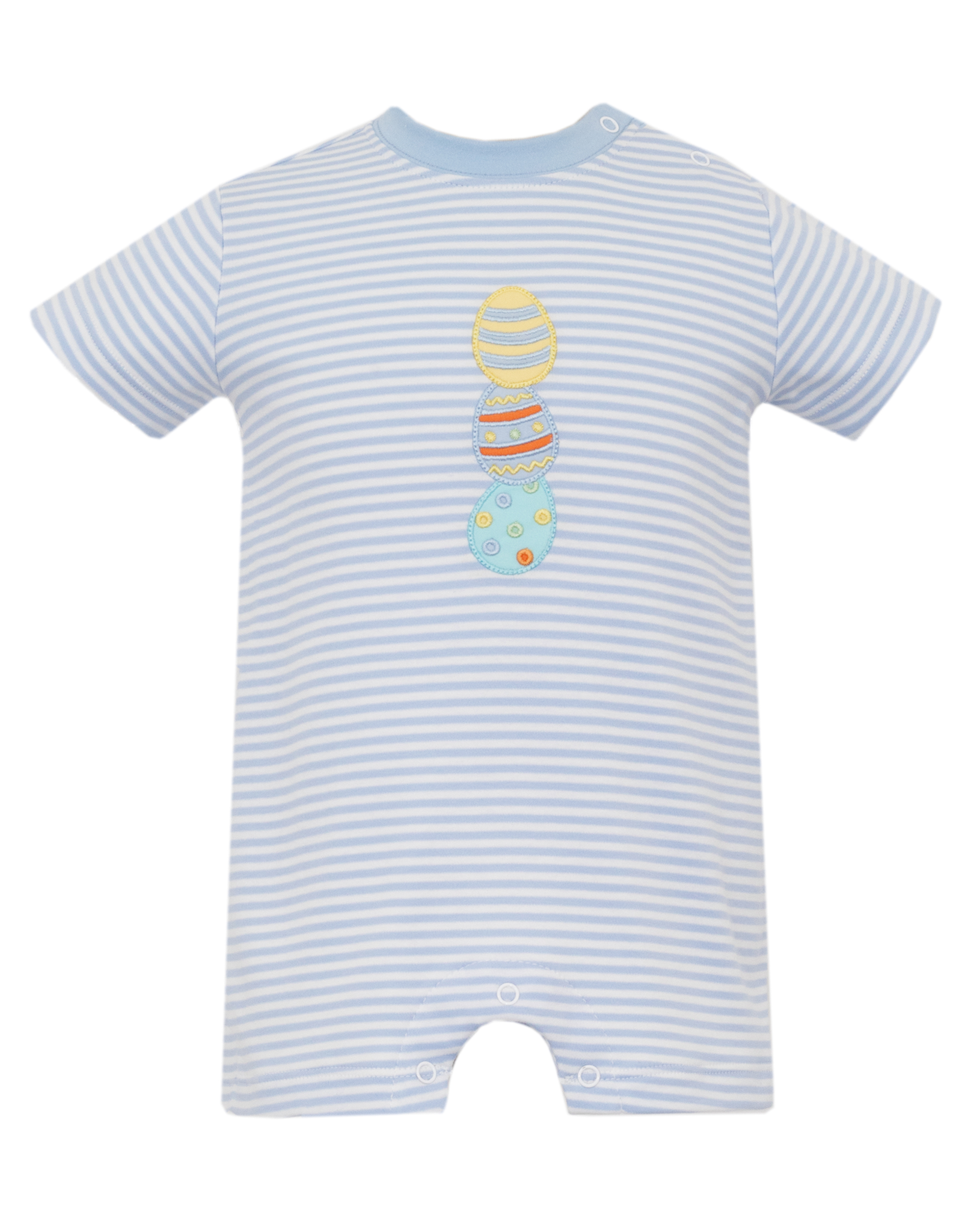 Claire and Charlie 5004H Blue Stripe Easter Eggs Romper