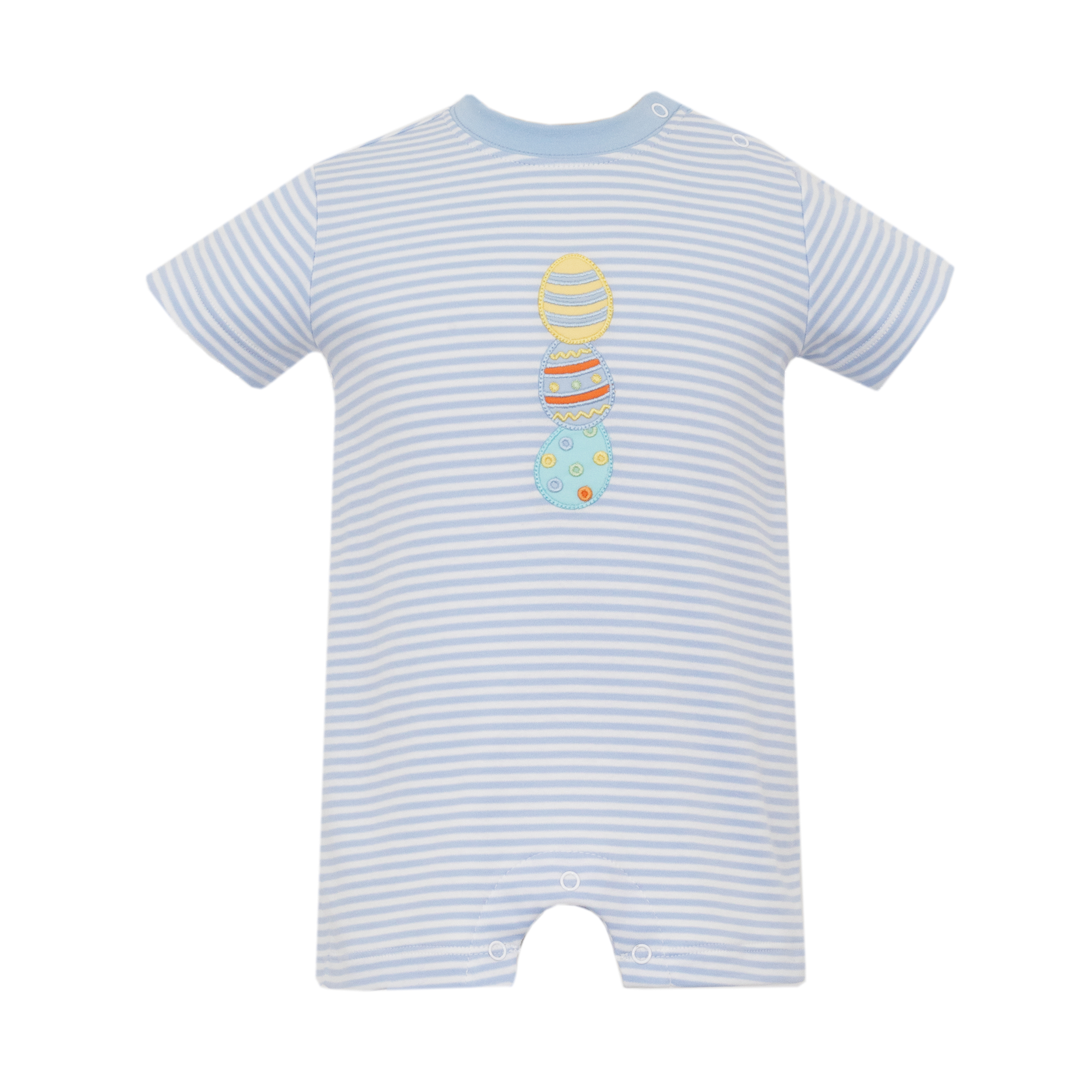 Claire and Charlie Blue Stripe Easter Eggs Romper Spoiled Sweet