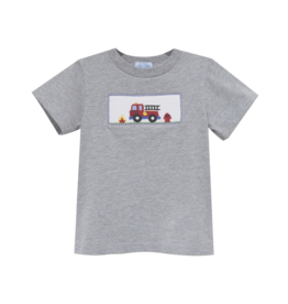 Vive la Fete Smocked Shirt Grey Firetruck