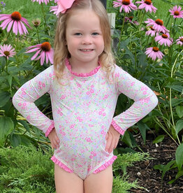 James and Lottie Leighton Rash Guard Swimsuit Fuchsia Floral