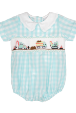 Delaney 56 Mint Check Smocked Construction Bubble