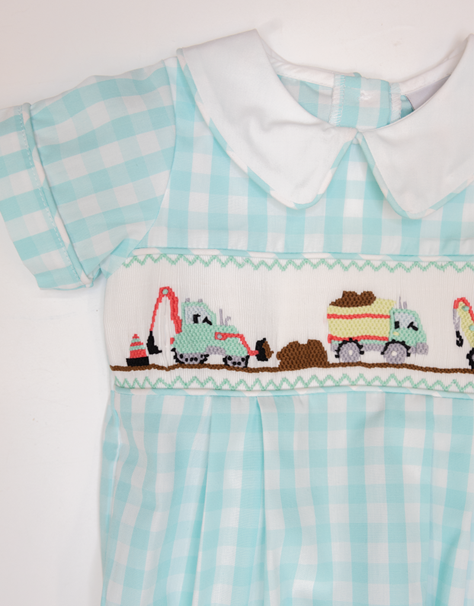 Delaney 56 Mint Check Smocked Construction Bubble