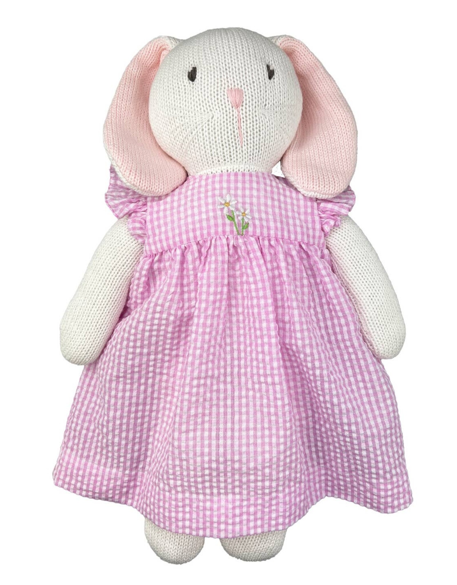 Petit Ami D1118 Knit Bunny Doll Pink Check Dress