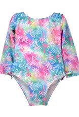 Flap Happy FH Pink Tropical Palms Charlie Rash Guard Swimsuit