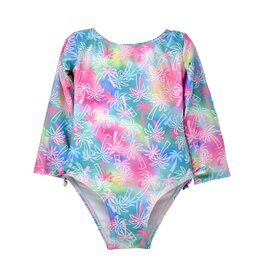 Flap Happy Pink Tropical Palms Charlie Rash Guard Swimsuit