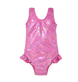 Flap Happy Shiny Pink Scales Delaney Ruffle Swimsuit